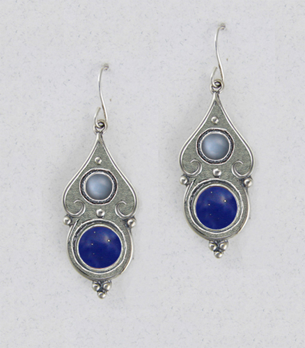 Sterling Silver Lapis Lazuli And Grey Moonstone Gemstone Drop Dangle Earrings